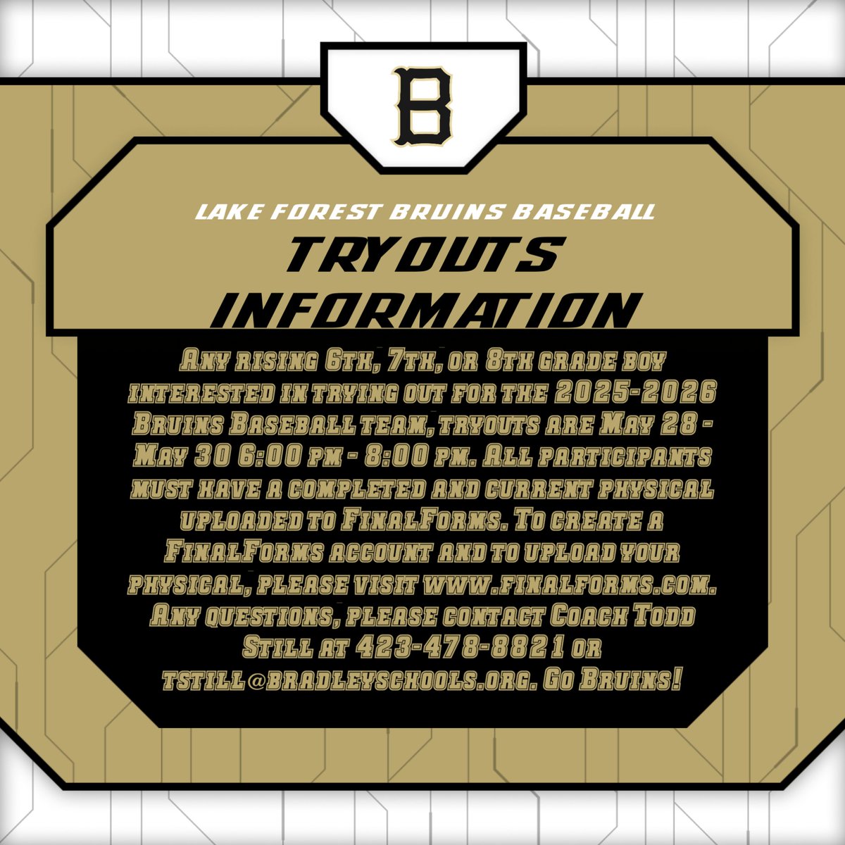 2025-2026 Bruins Baseball Tryout Information!