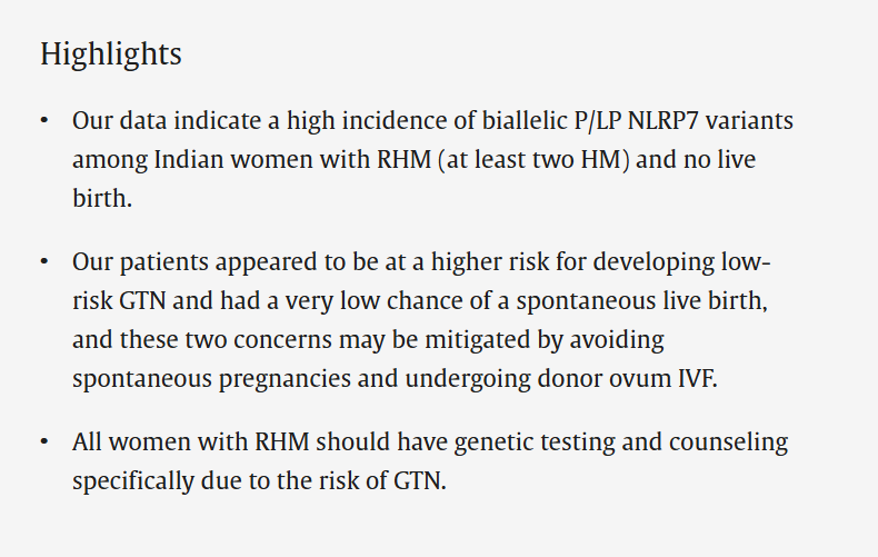 Is gestational trophoblastic neoplasia more common among women with recurrent hydatidiform moles and biallelic NLRP7 mutations? a 17-years prospective study from India

doi.org/10.1016/j.ejog…