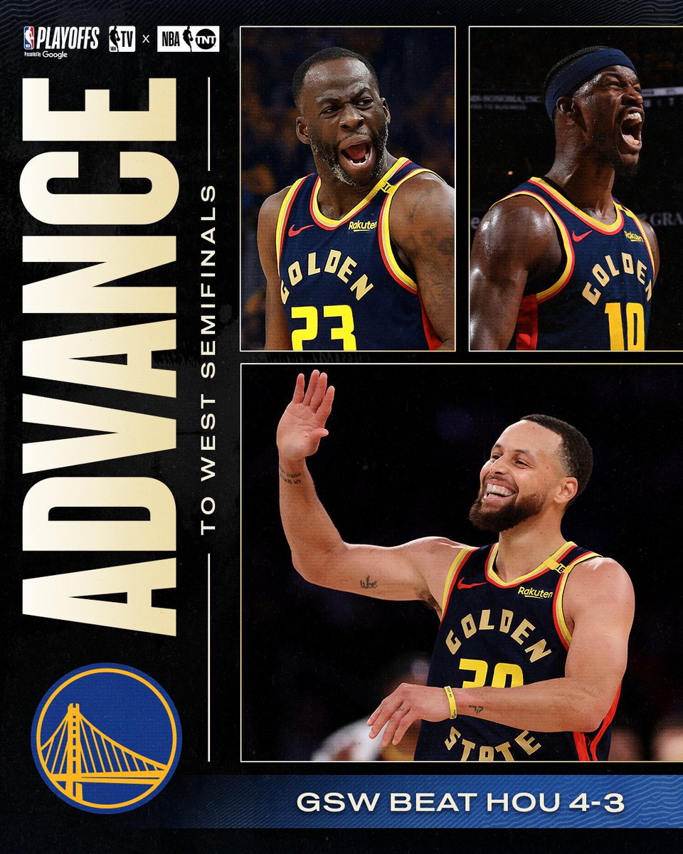 NBA on TNT (@nbaontnt) on Twitter photo GOLDEN STATE CLUTCHES UP IN GAME 7 🌉
The <a href="/warriors/">Golden State Warriors</a> are moving on to the #NBAPlayoffs Western Conference Semis! GOLDEN STATE CLUTCHES UP IN GAME 7 🌉
The <a href="/warriors/">Golden State Warriors</a> are moving on to the #NBAPlayoffs Western Conference Semis!