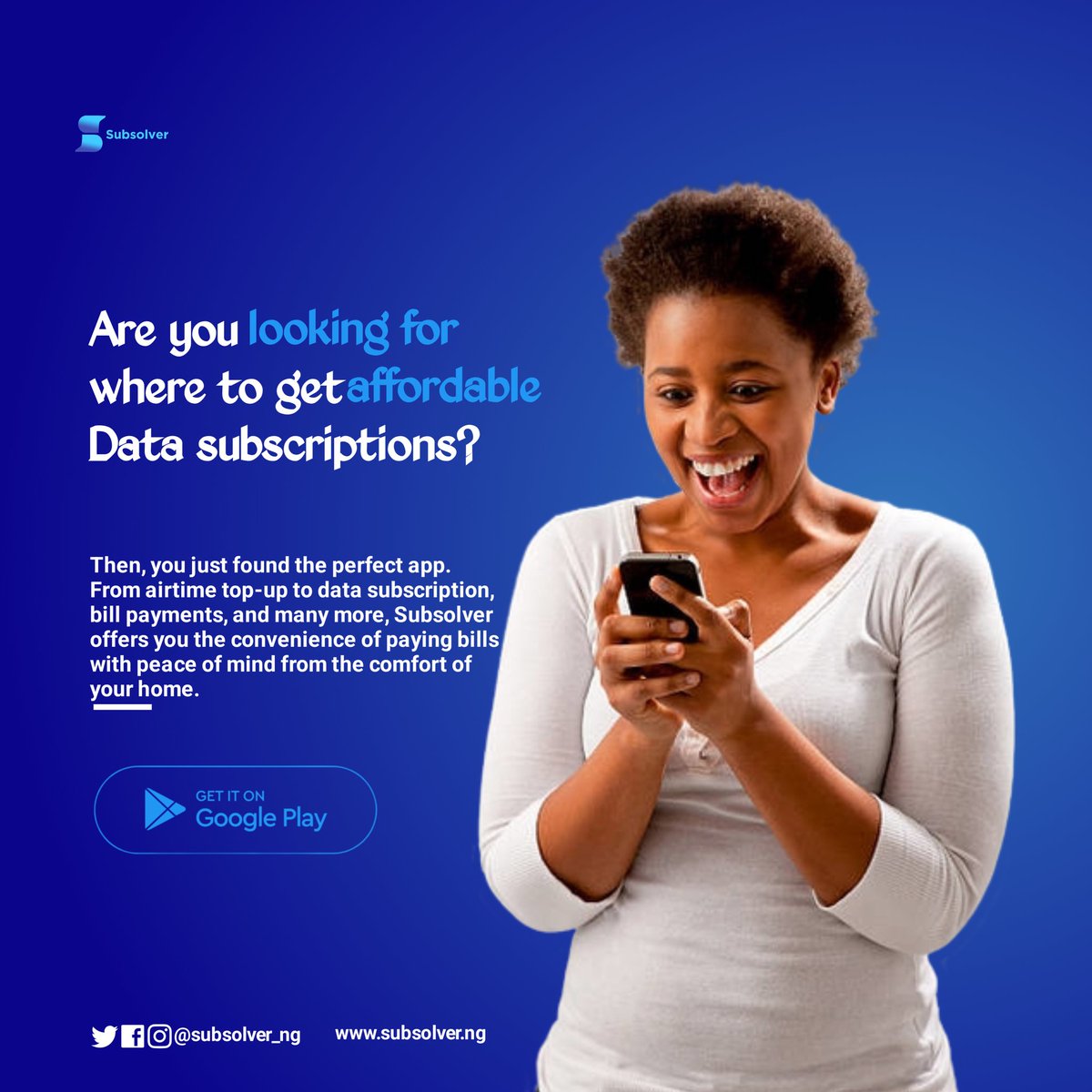subsolver_ng's tweet photo. Welcome to Subsolver, Nigeria’s fast-growing #VTU platform where convenience meets affordability. Whether you’re buying airtime, subscribing to data plans,or paying for electricity and cable TV, we make it simple, fast &amp; secure.

Get started today at https://t.co/9jHrDQ50ed https://t.co/Qw1T6gykTA