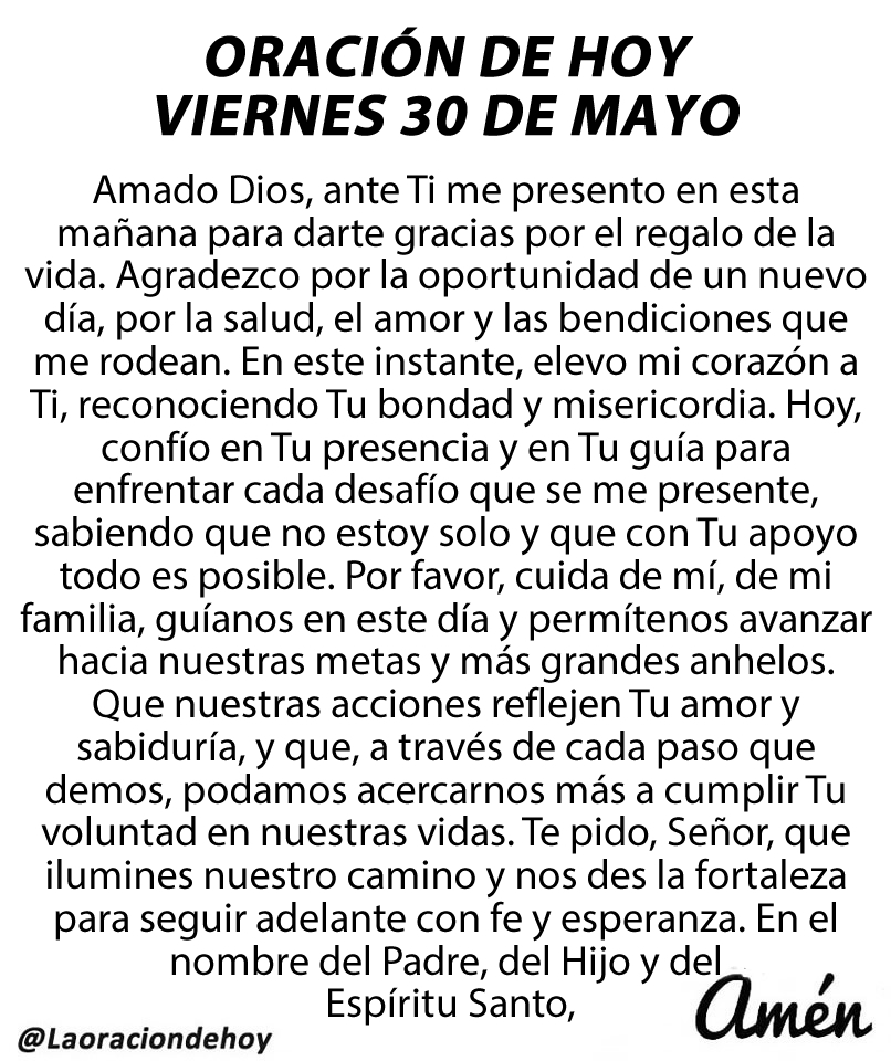 Oración diaria para hoy viernes 30 de mayo de 2025.