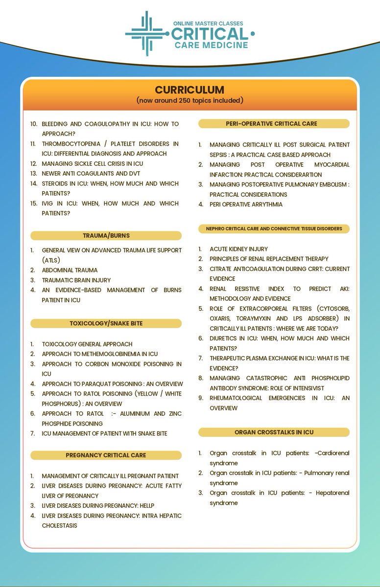 #Batch13 is live!
Join the leading Master Classes in Critical Care Medicine by Dr. Harish – 300+ topics, mock tests, and 24/7 access.

Register now for May 2025 intake!
harishcriticalcareclasses.com

#CriticalCare #ICUPrep #EDIC #DNB #NEETSS #ICUEducation #DrHarishICU #MasterClassICU