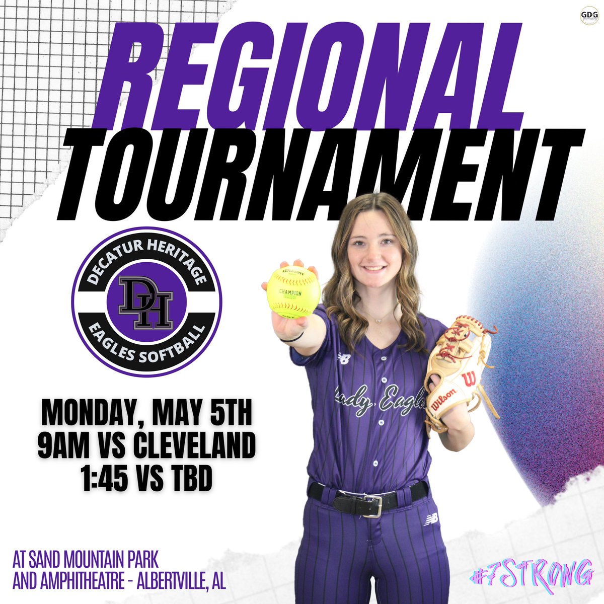 Come support your Lady Eagles at Regionals, Monday 9am and 1:45pm! 💜🦅🥎 #7STRONG