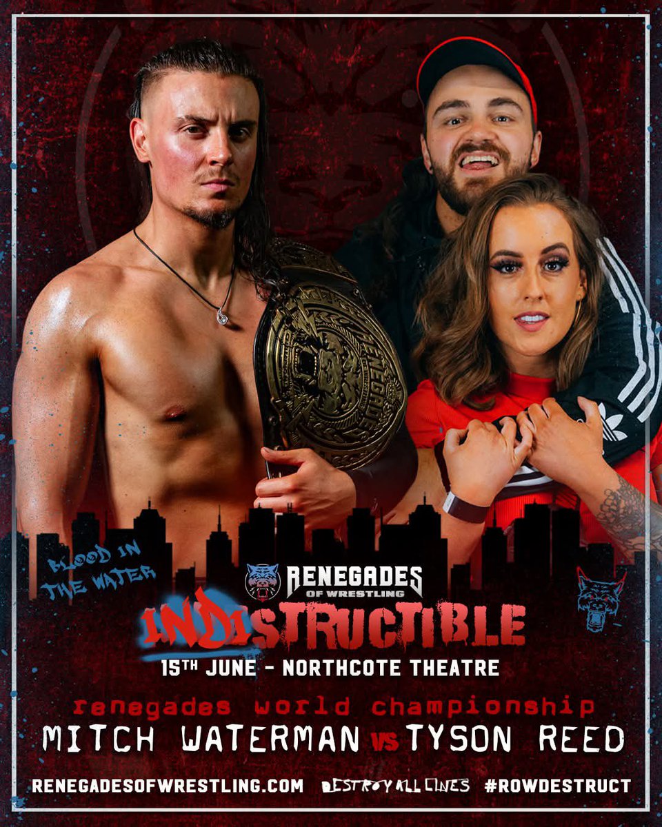Renegades of Wrestling (@rowrestlingau) on Twitter photo The Renegades World Title will be on the line as <a href="/MitchWatermanPW/">Mitch Waterman</a> defends against the dangerous <a href="/Tys_Reed/">Tyson Reed</a> at #ROWdestruct
Don’t miss our return to the Northcote Theatre on Sunday June 15! Only 10 seated tickets remain and then it’s standing room only!
🎟️ linktr.ee/ROWrestlingAU The Renegades World Title will be on the line as <a href="/MitchWatermanPW/">Mitch Waterman</a> defends against the dangerous <a href="/Tys_Reed/">Tyson Reed</a> at #ROWdestruct
Don’t miss our return to the Northcote Theatre on Sunday June 15! Only 10 seated tickets remain and then it’s standing room only!
🎟️ linktr.ee/ROWrestlingAU