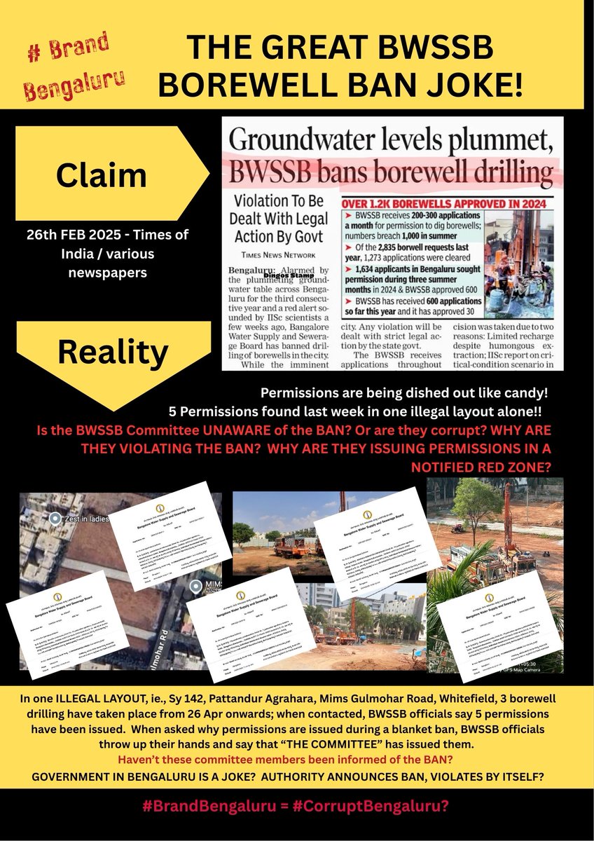 Whitefield Citizens Ward Committees (@whitefieldwards) on Twitter photo <a href="/NsBoseraju/">N.S Boseraju</a> <a href="/CPBlr/">CP Bengaluru ಪೊಲೀಸ್ ಆಯುಕ್ತ ಬೆಂಗಳೂರು</a> <a href="/dcpwhitefield/">DCP Whitefield Bengaluru</a> <a href="/wfieldps/">WHITEFIELD PS ವೈಟ್ ಫೀಲ್ಡ್ ಪೊಲೀಸ್ ಠಾಣೆ</a> <a href="/chairmanbwssb/">Bangalore Water Supply and Sewerage Board</a> <a href="/BlrCityPolice/">ಬೆಂಗಳೂರು ನಗರ ಪೊಲೀಸ್ BengaluruCityPolice</a> <a href="/NewIndianXpress/">The New Indian Express</a> <a href="/osd_cmkarnataka/">Office of the OSD to CM Karnataka</a> <a href="/CMofKarnataka/">CM of Karnataka</a> <a href="/yacoobExpress/">Mohammed Yacoob</a> <a href="/XpressBengaluru/">TNIE Karnataka</a> <a href="/siddaramaiah/">Siddaramaiah</a> <a href="/Coalition4Water/">Coalition for Water Security</a> <a href="/BengaluruAgenda/">Citizens' Agenda for Bengaluru</a> <a href="/east_bengaluru/">Citizens Movement, East Bengaluru</a> <a href="/WFRising/">Whitefield Rising</a> <a href="/NammaBengaluroo/">ನಮ್ಮ ಬೆಂಗಳೂರು Namma Bengaluru</a> <a href="/BangaloreRepair/">BangaloreRepairProject</a> <a href="/timesofindia/">The Times Of India</a> <a href="/News18Kannada/">News18 Kannada</a> <a href="/MirrorNow/">Mirror Now</a> <a href="/prajavani/">Prajavani</a> <a href="/KannadaRepublic/">Republic Kannada</a> <a href="/BangaloreMirror/">Bangalore Mirror</a> <a href="/DeccanHerald/">Deccan Herald</a> <a href="/the_hindu/">The Hindu</a> <a href="/KannadaPrabha/">kannadaprabha</a> <a href="/Vijaykarnataka/">vijaykarnataka</a> <a href="/publictvnews/">PublicTV</a> <a href="/thenewsminute/">TheNewsMinute</a> <a href="/mdbescom/">MD BESCOM | ಎಂಡಿ ಬೆಸ್ಕಾಂ</a> <a href="/DKShivakumar/">DK Shivakumar</a> <a href="/Namma_Bengaluru/">NBF</a> <a href="/CGWB_CHQ/">Central Ground Water Board</a> <a href="/DoWRRDGR_MoJS/">Ministry of Jal Shakti, DoWR, RD&GR, GoI</a> <a href="/PIBWater/">PIB | Ministry of Jal Shakti</a> <a href="/JalShaktiAbhyan/">Jal Shakti Abhiyan</a> <a href="/BBMPCOMM/">Maheshwar Rao.M, IAS</a> <a href="/WF_Watcher/">Bangalore Metro Updates</a> <a href="/narendramodi/">Narendra Modi</a> <a href="/rashtrapatibhvn/">President of India</a> <a href="/NammaBESCOM/">Namma BESCOM | ನಮ್ಮ ಬೆಸ್ಕಾಂ</a> <a href="/PMOIndia/">PMO India</a> <a href="/nwmgoi/">National Water Mission</a> 115 (a) THE GREAT BWSSB BOREWELL BAN JOKE!?
Have you come across this anywhere in the world - An authority announces a complete ban, and then violates it by itself?
Welcome to #BrandBengaluru - This is a city that will make logic not just stand on its head, but do somersaults <a href="/NsBoseraju/">N.S Boseraju</a> <a href="/CPBlr/">CP Bengaluru ಪೊಲೀಸ್ ಆಯುಕ್ತ ಬೆಂಗಳೂರು</a> <a href="/dcpwhitefield/">DCP Whitefield Bengaluru</a> <a href="/wfieldps/">WHITEFIELD PS ವೈಟ್ ಫೀಲ್ಡ್ ಪೊಲೀಸ್ ಠಾಣೆ</a> <a href="/chairmanbwssb/">Bangalore Water Supply and Sewerage Board</a> <a href="/BlrCityPolice/">ಬೆಂಗಳೂರು ನಗರ ಪೊಲೀಸ್ BengaluruCityPolice</a> <a href="/NewIndianXpress/">The New Indian Express</a> <a href="/osd_cmkarnataka/">Office of the OSD to CM Karnataka</a> <a href="/CMofKarnataka/">CM of Karnataka</a> <a href="/yacoobExpress/">Mohammed Yacoob</a> <a href="/XpressBengaluru/">TNIE Karnataka</a> <a href="/siddaramaiah/">Siddaramaiah</a> <a href="/Coalition4Water/">Coalition for Water Security</a> <a href="/BengaluruAgenda/">Citizens' Agenda for Bengaluru</a> <a href="/east_bengaluru/">Citizens Movement, East Bengaluru</a> <a href="/WFRising/">Whitefield Rising</a> <a href="/NammaBengaluroo/">ನಮ್ಮ ಬೆಂಗಳೂರು Namma Bengaluru</a> <a href="/BangaloreRepair/">BangaloreRepairProject</a> <a href="/timesofindia/">The Times Of India</a> <a href="/News18Kannada/">News18 Kannada</a> <a href="/MirrorNow/">Mirror Now</a> <a href="/prajavani/">Prajavani</a> <a href="/KannadaRepublic/">Republic Kannada</a> <a href="/BangaloreMirror/">Bangalore Mirror</a> <a href="/DeccanHerald/">Deccan Herald</a> <a href="/the_hindu/">The Hindu</a> <a href="/KannadaPrabha/">kannadaprabha</a> <a href="/Vijaykarnataka/">vijaykarnataka</a> <a href="/publictvnews/">PublicTV</a> <a href="/thenewsminute/">TheNewsMinute</a> <a href="/mdbescom/">MD BESCOM | ಎಂಡಿ ಬೆಸ್ಕಾಂ</a> <a href="/DKShivakumar/">DK Shivakumar</a> <a href="/Namma_Bengaluru/">NBF</a> <a href="/CGWB_CHQ/">Central Ground Water Board</a> <a href="/DoWRRDGR_MoJS/">Ministry of Jal Shakti, DoWR, RD&GR, GoI</a> <a href="/PIBWater/">PIB | Ministry of Jal Shakti</a> <a href="/JalShaktiAbhyan/">Jal Shakti Abhiyan</a> <a href="/BBMPCOMM/">Maheshwar Rao.M, IAS</a> <a href="/WF_Watcher/">Bangalore Metro Updates</a> <a href="/narendramodi/">Narendra Modi</a> <a href="/rashtrapatibhvn/">President of India</a> <a href="/NammaBESCOM/">Namma BESCOM | ನಮ್ಮ ಬೆಸ್ಕಾಂ</a> <a href="/PMOIndia/">PMO India</a> <a href="/nwmgoi/">National Water Mission</a> 115 (a) THE GREAT BWSSB BOREWELL BAN JOKE!?
Have you come across this anywhere in the world - An authority announces a complete ban, and then violates it by itself?
Welcome to #BrandBengaluru - This is a city that will make logic not just stand on its head, but do somersaults