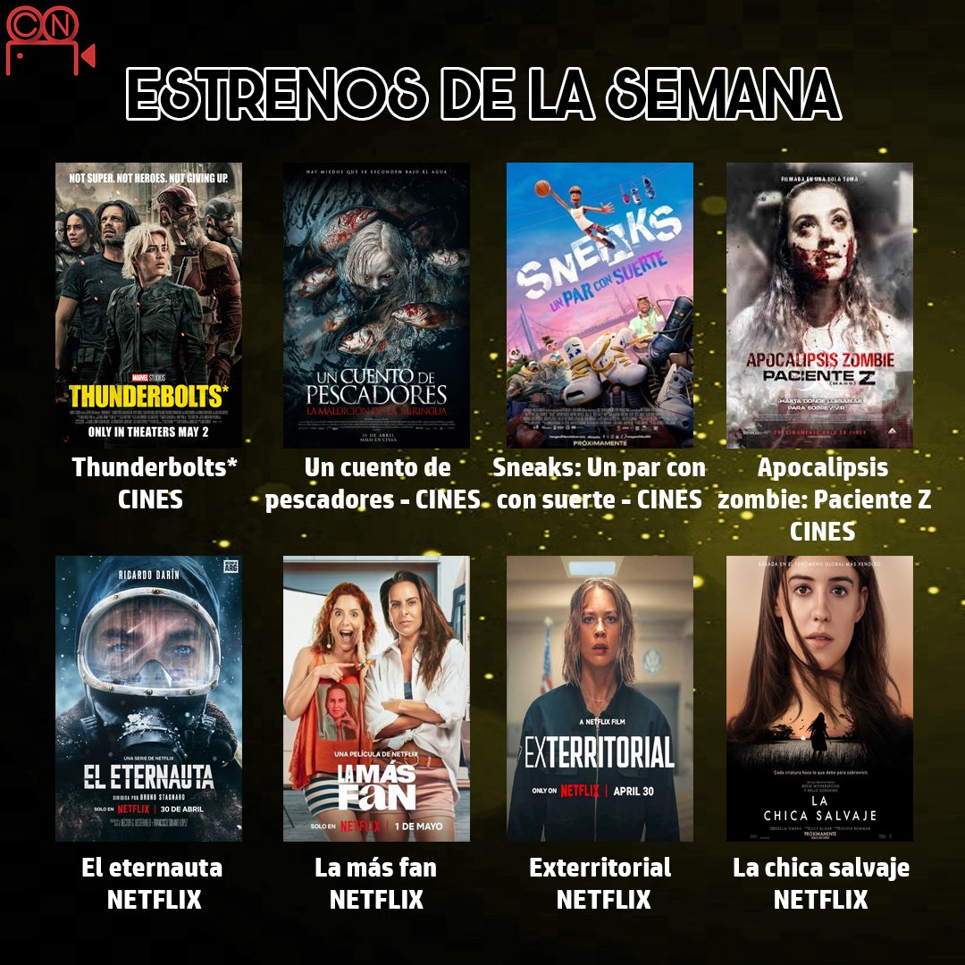 cinenumeros's tweet photo. La 36a entrega del #MCU, una inquietante película mexicana, zombies, comedias y películas que verdaderamente te harán pensar llegaron este fin de semana.
¿Qué estreno verás? 👀🍿

#Thunderbolts #Sneaks #Netflix #Mexico #comedia #BlakeLively #terror #StarWars https://t.co/mwtKUG948N