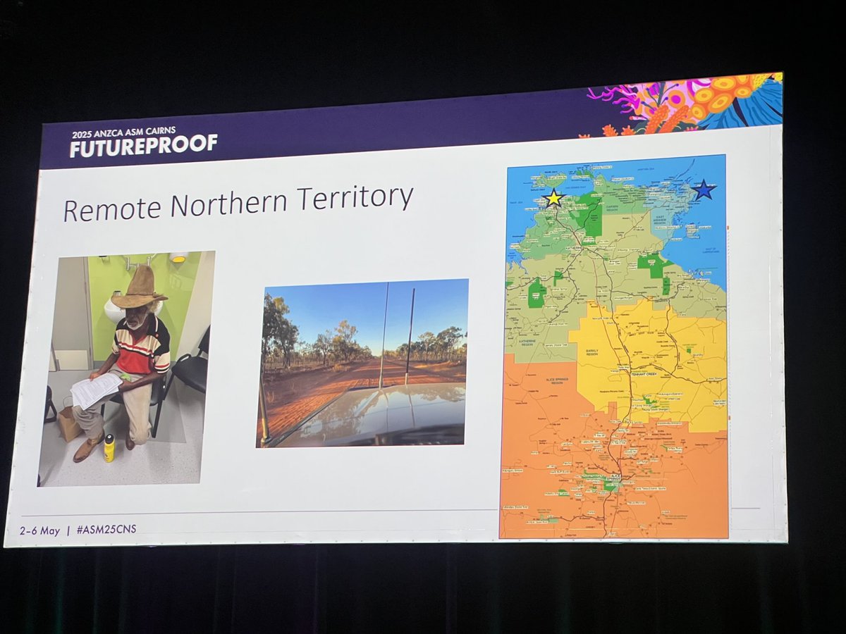 Distances in the Northern Territory are huge.

This patient travelled 28 hours to get to the Anaesthesia Preadmission Clinic. 

Dr Edith Waugh.

#ASM25CNS