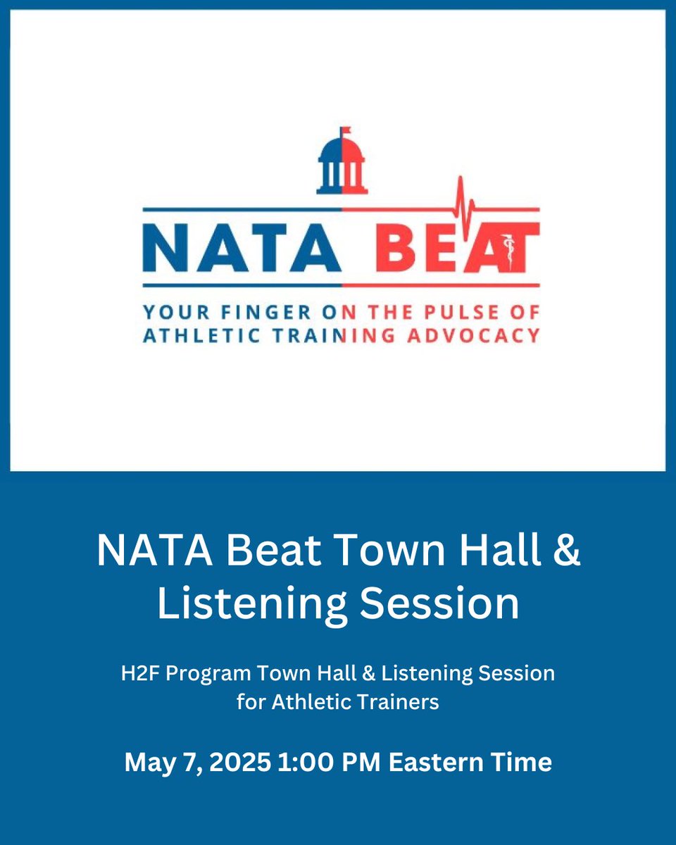 Join us for a special town hall and listening session dedicated to Athletic Trainers working in the Army’s Holistic Health and Fitness (H2F) program.

Registration is limited to 300 attendees so register soon as we anticipate this event to fill fast. 

nata.zoom.us/meeting/regist…