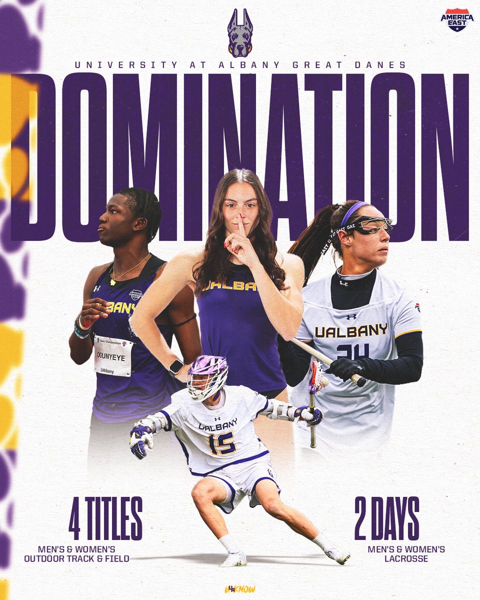 UAlbany Sports (@ualbanysports) on Twitter photo DANES DOMINATE 👊🐕
In just two days, the Great Danes have won 4️⃣ <a href="/AmericaEast/">America East</a> Championships! 🏆🏆🏆🏆
<a href="/UAlbanyMLax/">UAlbany Lacrosse</a> ✅
<a href="/UAlbanyWLax/">UAlbany Women's Lacrosse</a> ✅
<a href="/ualbanytfxc/">ualbanytfxc</a> x2 ✅
It's a GREAT day to be a Great Dane! 🎉
#UAUKNOW DANES DOMINATE 👊🐕
In just two days, the Great Danes have won 4️⃣ <a href="/AmericaEast/">America East</a> Championships! 🏆🏆🏆🏆
<a href="/UAlbanyMLax/">UAlbany Lacrosse</a> ✅
<a href="/UAlbanyWLax/">UAlbany Women's Lacrosse</a> ✅
<a href="/ualbanytfxc/">ualbanytfxc</a> x2 ✅
It's a GREAT day to be a Great Dane! 🎉
#UAUKNOW