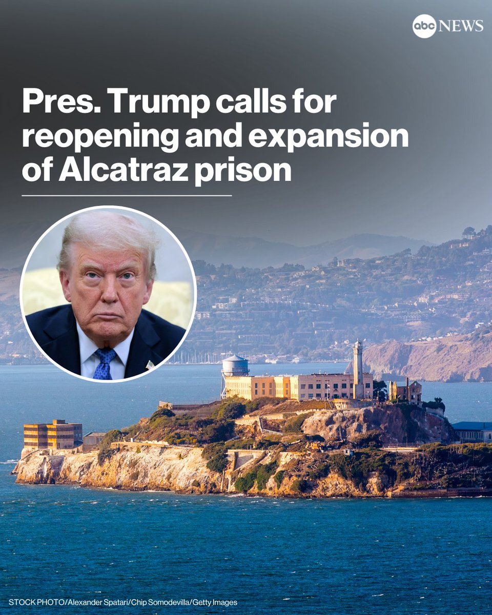 President Trump said in a post to Truth Social on Sunday that he is ordering the Bureau of Prisons to reopen and expand the famed Alcatraz Island prison, which lies off the coast of San Francisco, "to house America's most ruthless and violent offenders." abcnews.link/VJPHCGp