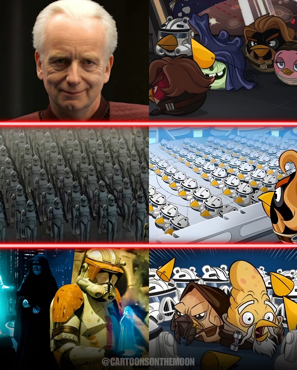 CartoonsOTMoon's tweet photo. Ojalá le hayan dado un aumento al trabajador de 'Angry Birds Star Wars 2' que decidió convertir a los clones y a Palpatine en cerdos con picos de disfraz.

Especialmente por hacer que La Orden 66 fuera simplemente ellos quitándose los picos. https://t.co/RCprmP4xQD