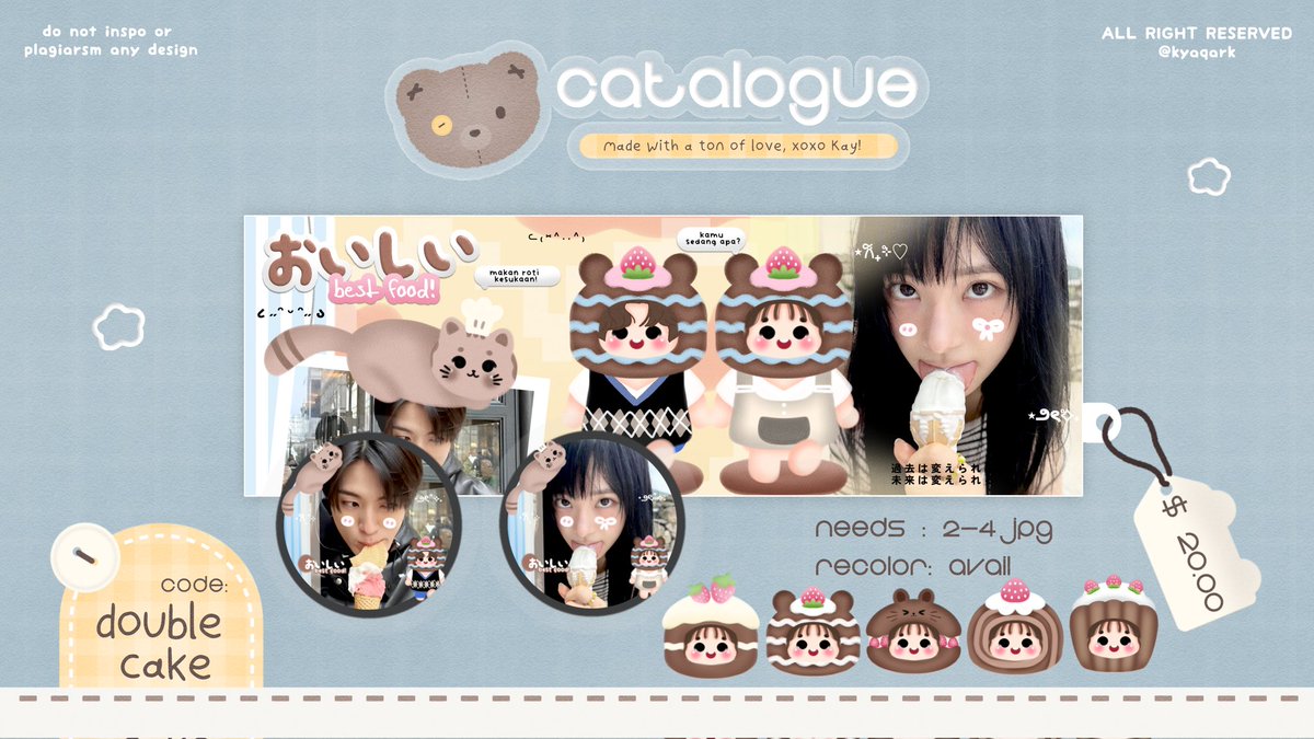 kyaqark's tweet image. Any interaction are appreciated 🥺🫶🏻

Mau kenalan sama anak baruku, namanya Topi Kue (single) dan Double Cake (couple) 😺🖐🏻 tolong sayangi anak2 baruku ini iaaa dengan sepenuh hati 💘 karena mereka gemeyy bingitzzz 🤏🏻 nanti katalog ini akan cuzz masuk di promo hari ini

#zonauang