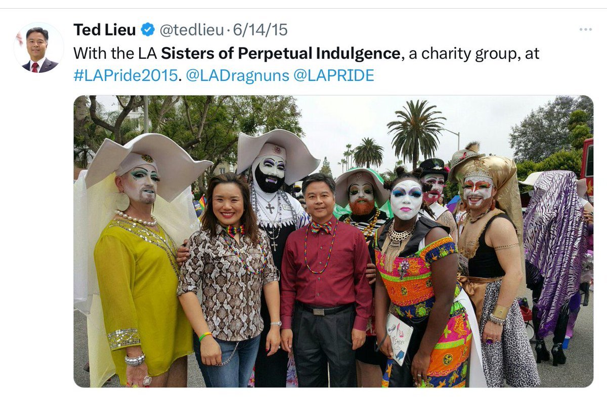 Interesting. That's Ted Lieu there in the center with the maroon shirt. Were they not mocking Catholics Congressman?