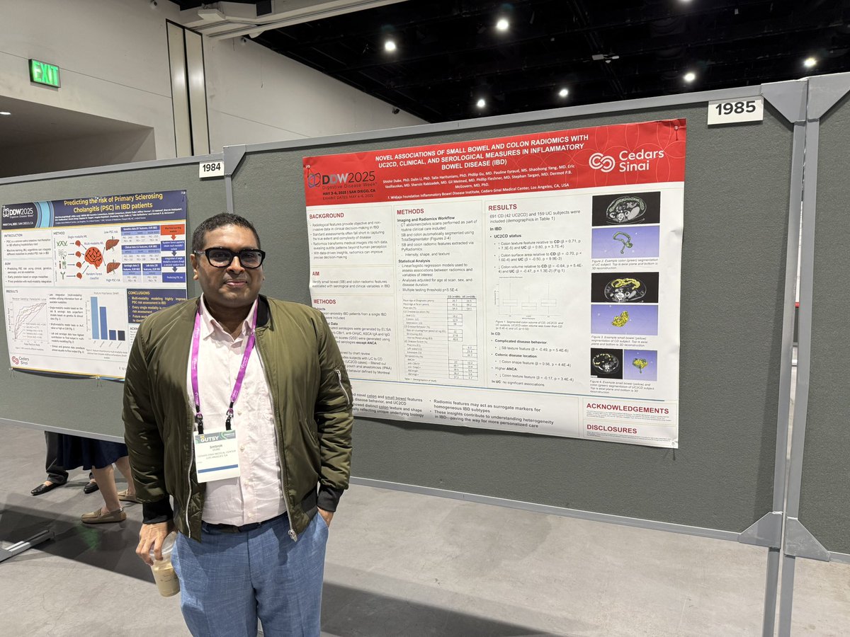 Dr Dermot McGovern (@doc_ibd) on Twitter photo Day 2 DDW. Another busy day. V. nice of #DDW2025 organizers 2 put our lab <a href="/IBDCedarsSinai/">IBD at Cedars-Sinai</a> AI posters back 2 back 2 back. Radiomic features assoc with UC2CD dx switch, multi-modal model for predicting PSC, & visceral/subcutaneous fat assoc. with disease extent and behaviour in IBD Day 2 DDW. Another busy day. V. nice of #DDW2025 organizers 2 put our lab <a href="/IBDCedarsSinai/">IBD at Cedars-Sinai</a> AI posters back 2 back 2 back. Radiomic features assoc with UC2CD dx switch, multi-modal model for predicting PSC, & visceral/subcutaneous fat assoc. with disease extent and behaviour in IBD