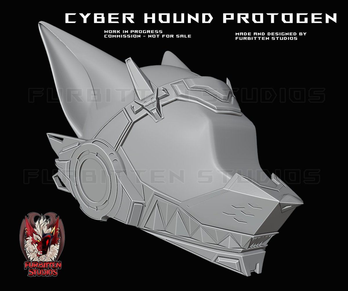 Cyber Hound Protogen ( no name given to me yet for this one) Work in progress of the helmet. 

The half mask will be magnetically removeable as its more so a battle mask an not something always worn. 

&lt;furbittenstudios.com&gt;