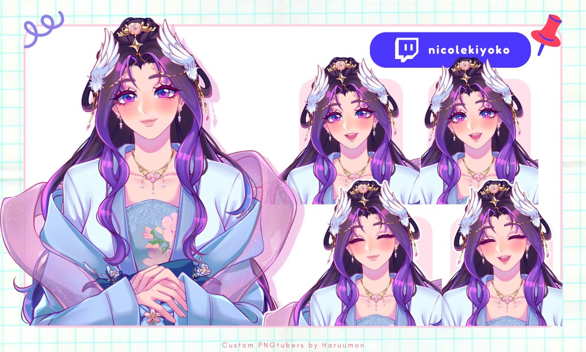 KiyokoNicole's tweet image. SHOWCASE SHEET!! ☁ ヾ(≧▽≦*)o  

Hello!! Nicole here! Your time traveler got a 2.0 PNGTuber!~ and I've decided to post it!🤍

🎐 : nicolekiyoko.crd.co
🎥 : twitch.tv/nicolekiyoko
🎨 : @haruumon | #DrawKiyoko