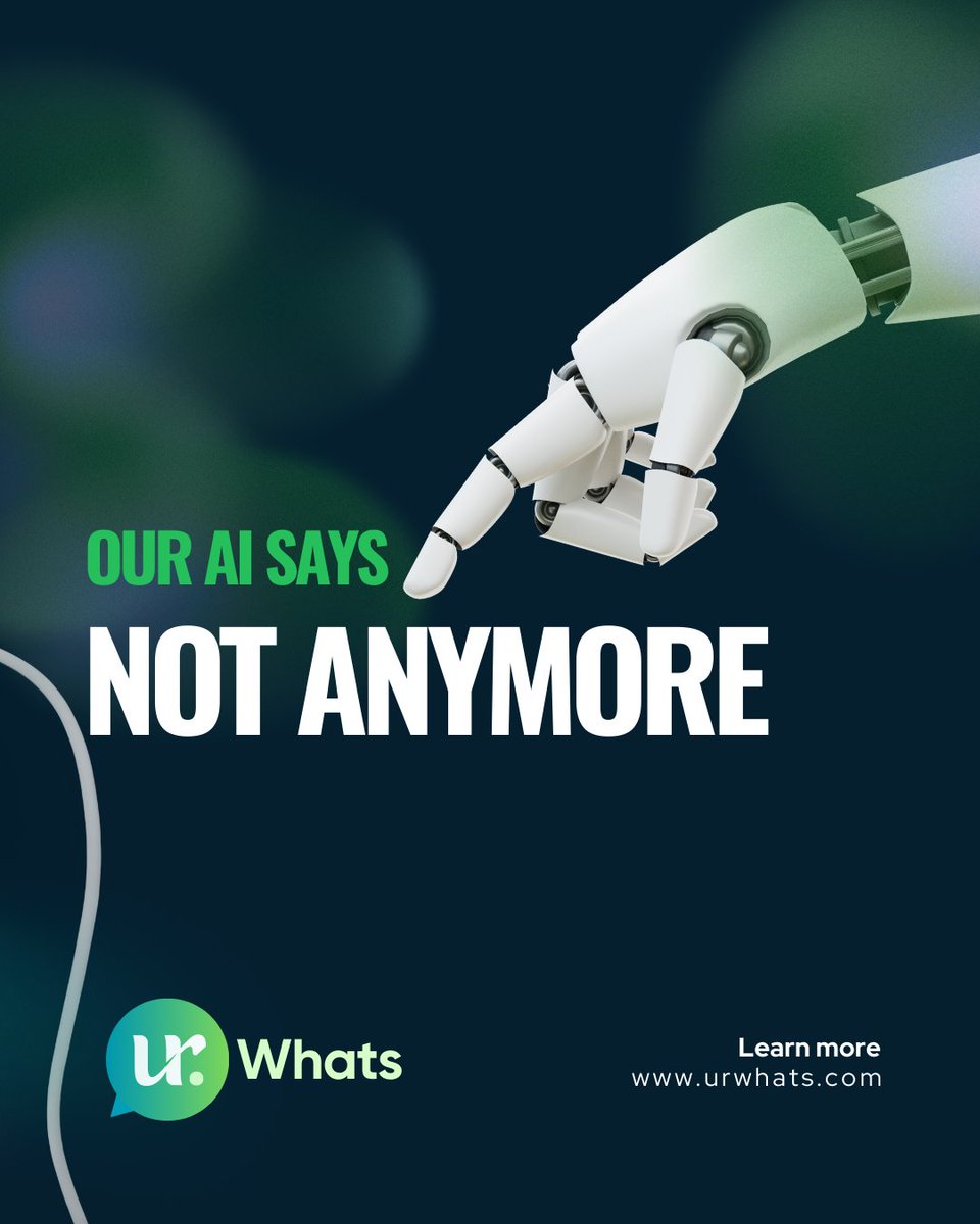 ✔Meet 𝘂𝗿𝗪𝗵𝗮𝘁𝘀, the AI-powered messaging tool that never misses a beat!💬🤖 
📩Contact us for more details, request a demo or visit our website in Bio 👆
#urWhats #urwave #MarketingAutomation #AIphoto #الذكاء_الاصطناعي