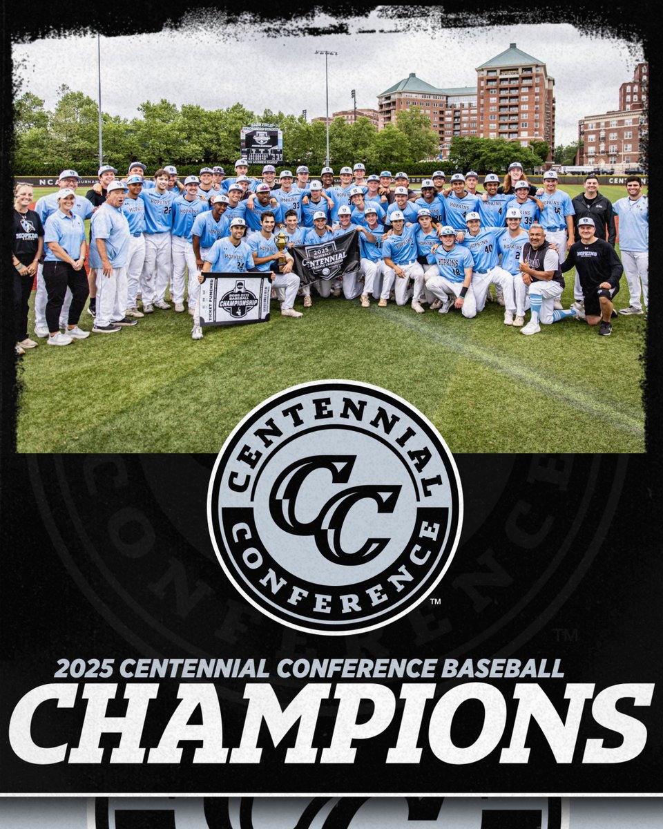 CentennialConf's tweet image. 🏆BASE | CHAMPIONS 

🏆X19

@HopkinsSports are your 2025 Centennial Conference Baseball Champions! The Blue Jays secure their third straight tournament title and 19th overall #CCbase championship.

Tournament MVP: Jacob Harris

#CentConf #d3base