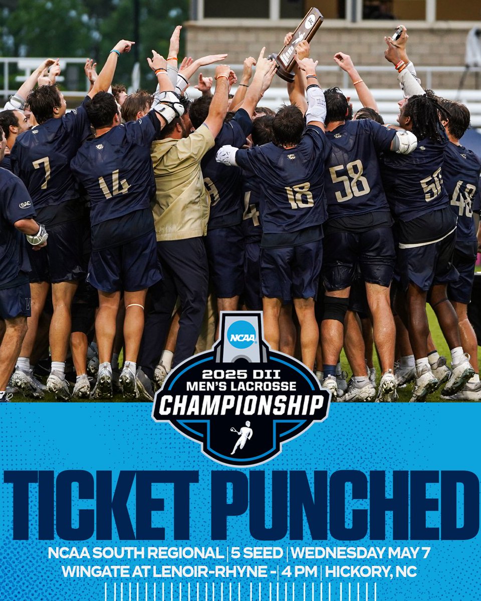 Wingate Bulldogs (@wu_bulldogs) on Twitter photo ποΈ TICKET PUNCHEDποΈ
TheΒ SAC Champs are in the <a href="/NCAADII/">NCAA Division II</a> Tourney for the 7th time in program history & 5th time in the last 6 seasons!
<a href="/WingateLacrosse/">Wingate Lacrosse</a> will play at Lenoir-Rhyne Wednesday, May 7 at 4 PM
Story | tinyurl.com/5xwvj874
#OneDog ποΈ TICKET PUNCHEDποΈ
TheΒ SAC Champs are in the <a href="/NCAADII/">NCAA Division II</a> Tourney for the 7th time in program history & 5th time in the last 6 seasons!
<a href="/WingateLacrosse/">Wingate Lacrosse</a> will play at Lenoir-Rhyne Wednesday, May 7 at 4 PM
Story | tinyurl.com/5xwvj874
#OneDog