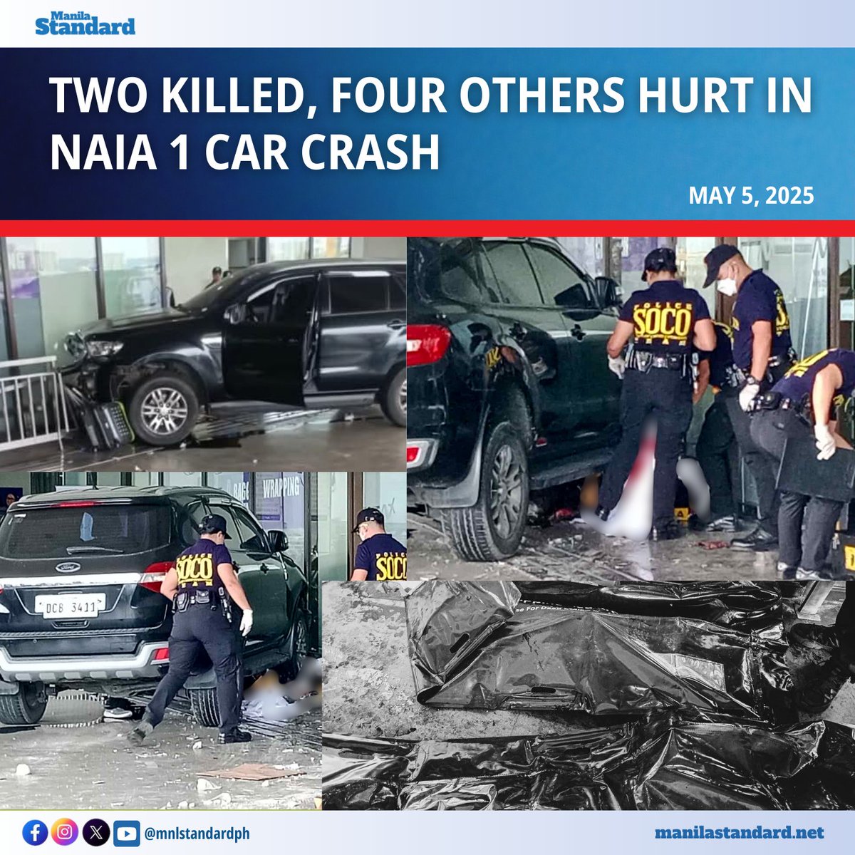 Two people were killed, including the five-year old daughter of a departing overseas worker, and four others injured after a black SUV plowed into passengers waiting at the departure area of NAIA Terminal 1 on the morning of May 4.

📰 🔗READ MORE: manilastandard.net/news/top-stori…