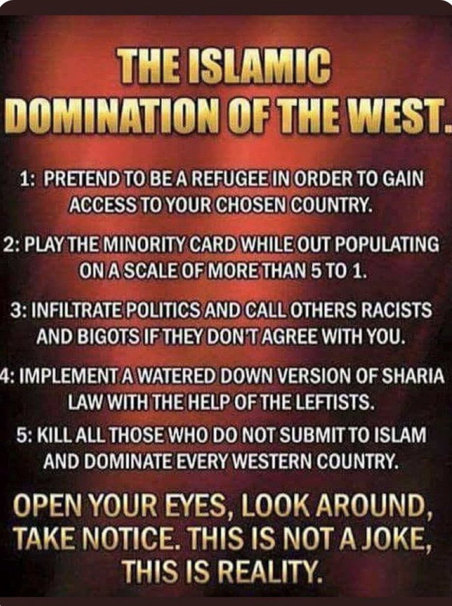 RL9631's tweet photo. 🔴 Shariah is Anti-Constitutional.
BAN shariah from America.

Whether pursued through the violent form of jihad (holy war) or stealthier practices that shariah Islamists often refer to as "dawa" (the "call to Islam"), shariah rejects fundamental premises of American society and values:

🔳The bedrock proposition that the governed have a right to make law for themselves;
🔳The Constitutional Republic governed by the Constitution;
🔳Freedom of conscience; individual liberty.
🔳Freedom of expression (including the liberty to analyze and criticize shariah);
🔳Economic liberty (including private property);
🔳Equal treatment under the law (including that of men and women, and of Muslims and non-Muslims);
🔳Freedom from cruel and unusual punishments; an unequivocal condemnation of terrorism (i.e., one that is based on a common sense meaning of the term and does not rationalize barbarity as legitimate "resistance"); and
🔳 an abiding commitment to deflate and resolve political controversies by the ordinary mechanisms of our Constitutional Republic, NOT wanton violence. 

🔴 The subversion campaign known as "civilization jihad" must NOT be confused with, or tolerated as, a constitutionally protected form of religious practice. 

🔴 Its ambitions transcend what American law recognizes as the sacrosanct realm of private conscience and belief. 
It seeks to supplant our 
U.S. Constitution with its own totalitarian framework.
@realDonaldTrump