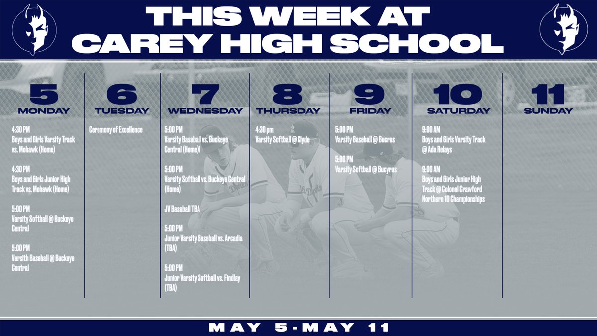 Weekly Schedule
Please note that Buckeye Central games have now been switched with regards to home and away ... Baseball and Softbnall will head to Buckeye Central on Monday!
