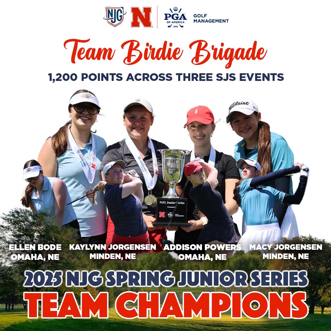 Nebraska Junior Golf (@nebjuniorgolf) on Twitter photo The team of the Spring! ๐
Birdie Brigade collects 1,200 points in the three event series to claim the top spot. Great playing to these ladies!
๐๏ธโโ๏ธMindenโs <a href="/KayLynnJorgens1/">KayLynn Jorgensen</a>
๐๏ธโโ๏ธMindenโs Macy Jorgensen
๐๏ธโโ๏ธOmahaโs Addison Powers
๐๏ธโโ๏ธOmahaโs Ellen Bode
<a href="/UNLPGM/">UNL PGA Golf Management</a> | #SJS The team of the Spring! ๐
Birdie Brigade collects 1,200 points in the three event series to claim the top spot. Great playing to these ladies!
๐๏ธโโ๏ธMindenโs <a href="/KayLynnJorgens1/">KayLynn Jorgensen</a>
๐๏ธโโ๏ธMindenโs Macy Jorgensen
๐๏ธโโ๏ธOmahaโs Addison Powers
๐๏ธโโ๏ธOmahaโs Ellen Bode
<a href="/UNLPGM/">UNL PGA Golf Management</a> | #SJS