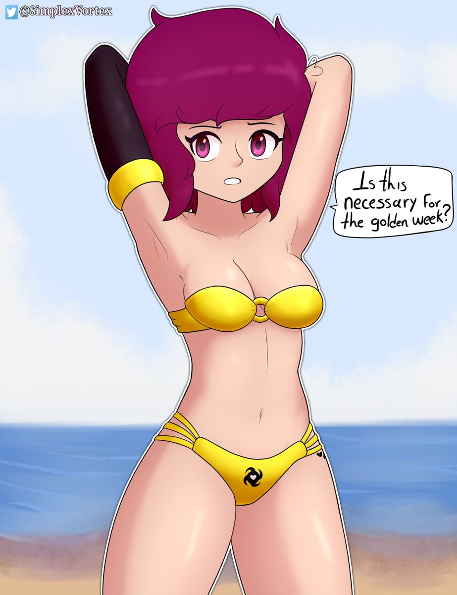 - "Yes, Violet"
It's been a while since Violet used her swimsuit, only this time she changed it for a golden one 💛💛

Does she look pretty?
#goldenweek #goldenbikini #oc #originalcharacter