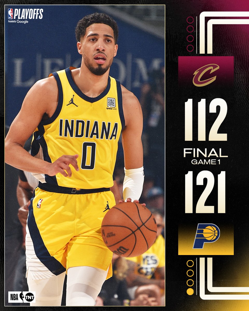 NBA on TNT (@nbaontnt) on Twitter photo INDY STEALS HOME-COURT ADVANTAGE 🏁
The <a href="/Pacers/">Indiana Pacers</a> hand Cleveland their first loss of the #NBAPlayoffs in Game 1! INDY STEALS HOME-COURT ADVANTAGE 🏁
The <a href="/Pacers/">Indiana Pacers</a> hand Cleveland their first loss of the #NBAPlayoffs in Game 1!