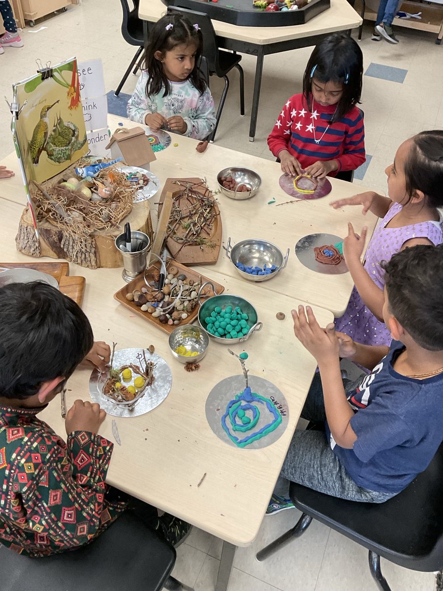 sumarashabbir's tweet image. What kind of birds do we notice on our land? Children recorded their wonders about Robins, blue Jays, cardinals and Hummingbirds they have noticed. Looking at the documentation and birds nest sculptures we had conversations about our learning. #PeelEYC  ⁦@Churchvilleps⁩