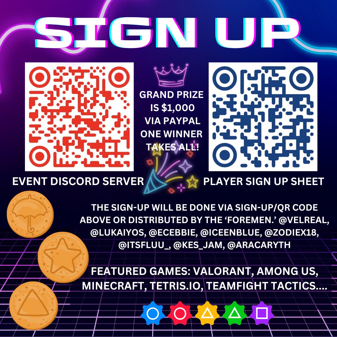 good evening everyone!!!
i'm hosting an event called Squad Games!!!
if you're interested in playing, please sign up via QR Code or the links below!
This invite is open to EVERYONE, THERE IS NO PAY IN FEE.