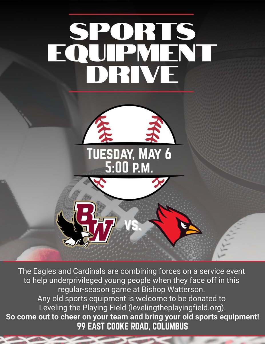 Watterson Baseball (@wattersonbb) on Twitter photo Looking to clean out the garage? Come support the great folks <a href="/LPFsports/">Leveling the Playing Field</a> at the game Tuesday night with <a href="/StCharlesBB/">St. Charles Baseball</a>
<a href="/BWHS_Athletics/">Watterson Athletics</a> <a href="/BishopWatterson/">Bishop Watterson HS</a> Looking to clean out the garage? Come support the great folks <a href="/LPFsports/">Leveling the Playing Field</a> at the game Tuesday night with <a href="/StCharlesBB/">St. Charles Baseball</a>
<a href="/BWHS_Athletics/">Watterson Athletics</a> <a href="/BishopWatterson/">Bishop Watterson HS</a>