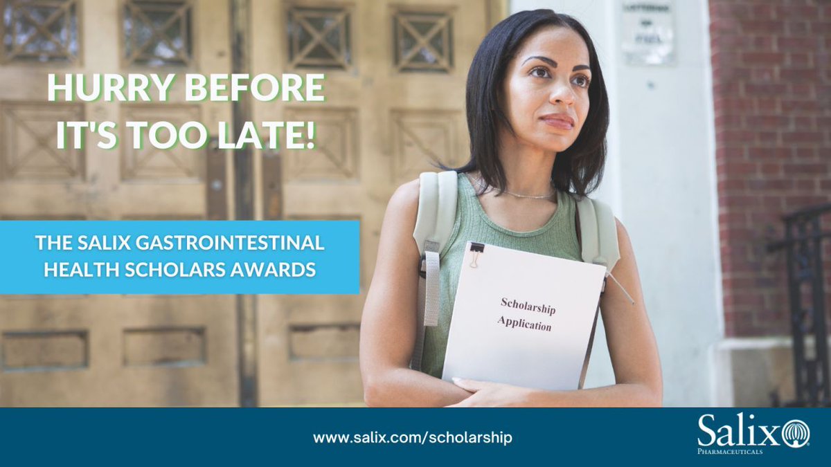We are looking forward to awarding 10 new scholarships through the Salix Gastrointestinal Health Scholars Awards to students living with #GI disease or disorders. The application period ends tomorrow! Don't miss your chance to apply. lnkd.in/e3a-qXYP