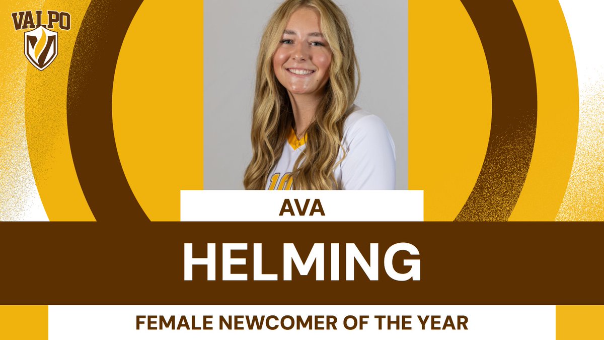 valpoathletics's tweet photo. 😃 FEMALE NEWCOMER OF THE YEAR 😃 

An MVC All-Freshman Team selection, @avahelming of @vu_vb ranked second on the team in both kills and blocks, both marks among the best by a Valpo freshman in the last quarter-century! #GoValpo https://t.co/sMfQ09WOVf