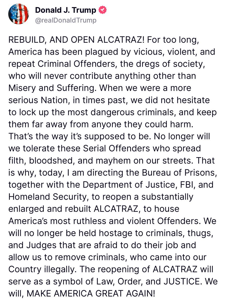 forevertrees2's tweet image. #BREAKING: Trump to reopen Alcatraz.