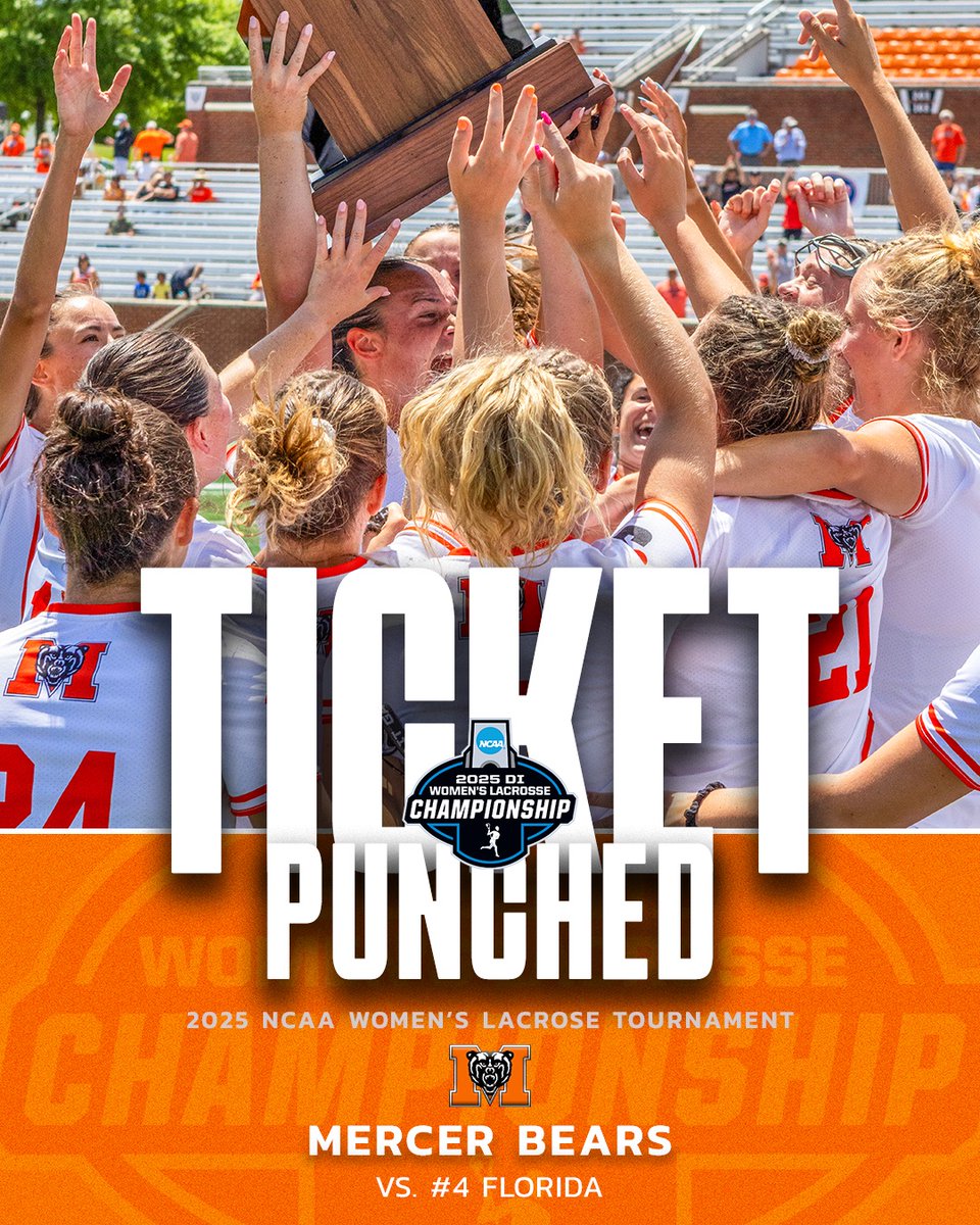 𝗕𝗘𝗔𝗥𝗦 𝗣𝗨𝗡𝗖𝗛 𝗧𝗛𝗘𝗜𝗥 𝗧𝗜𝗖𝗞𝗘𝗧 🐻

<a href="/MercerWLAX/">Mercer Women's Lacrosse</a> is headed to Gainesville to face No. 4 seed Florida in the NCAA Tournament opener this Friday, May 9!

#BigSouthLax🥍