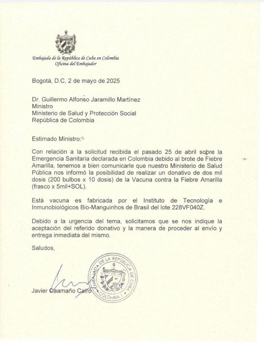 Agradecemos a Cuba por su generosa y solidaria donación de dos mil dosis de vacunas contra la fiebre amarilla.
Seguimos trabajando por el bienestar del país.