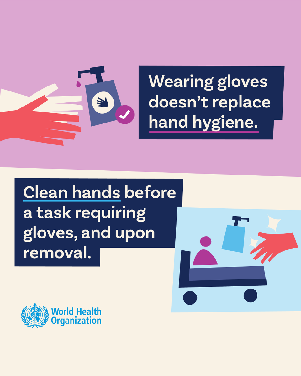 Today is #WorldHandHygieneDay!

#HandHygiene and correct glove use 🧤 help protect patients and healthcare workers.

It’s important to clean hands:

✅ Before a procedure that involves risk of exposure to body fluids and requires use of medical gloves
✅ After removing medical