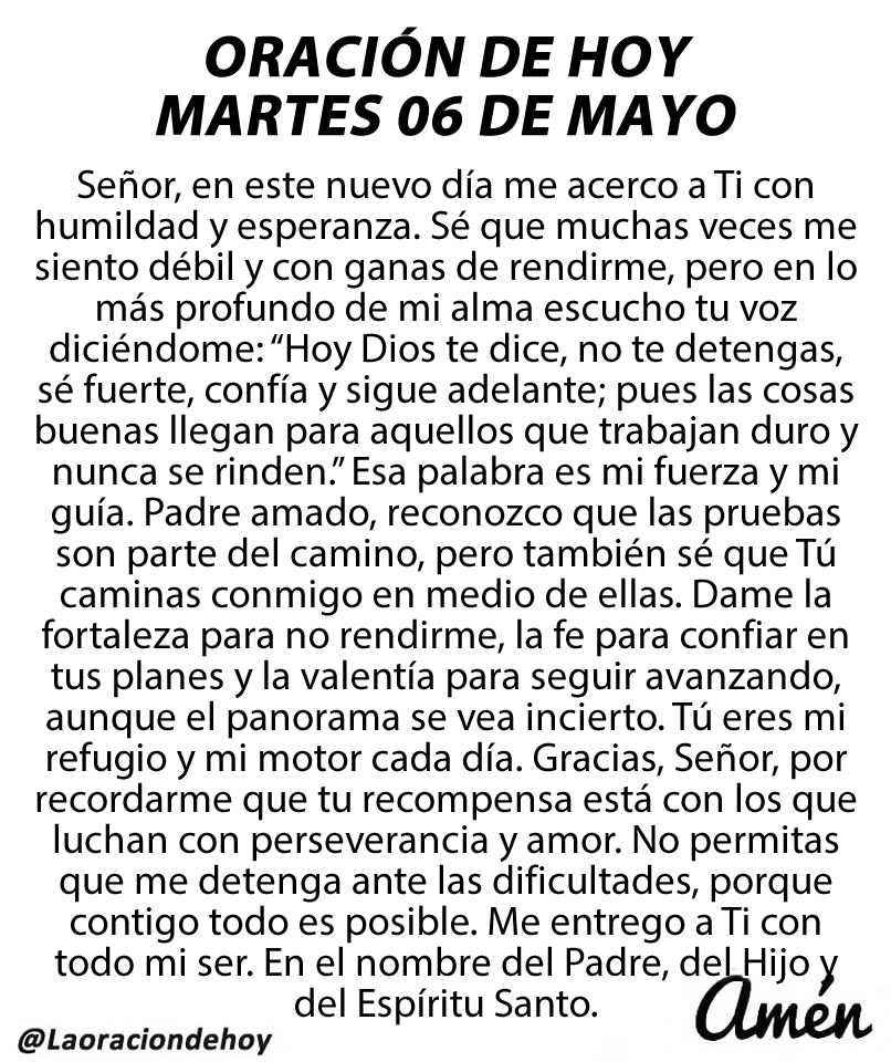 Oración diaria para hoy martes 06 de mayo de 2025.