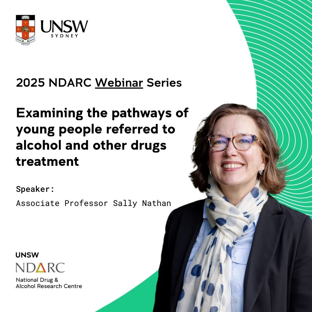 Join Associate Professor Sally Nathan from UNSW to learn about the experiences of young people referred to #AOD treatment, including a focus on mortality, hospitalisations and convictions data.

🗓️ Thurs, 8 May
⏲️ 3pm AEST
📍 Zoom

Register here: us06web.zoom.us/webinar/regist…