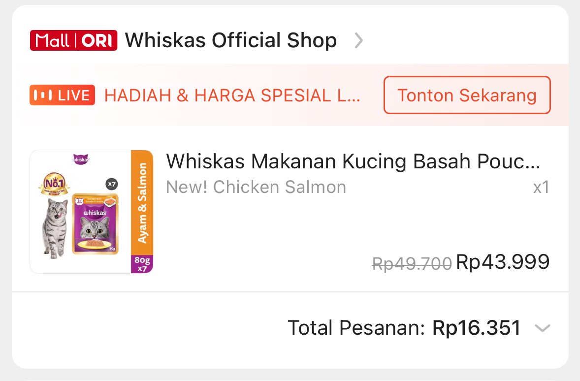 percypenyet's tweet photo. Wet food Whiskas 16rb dapet 7 pouch. Kemarin udah grinding banyak di Petfest tapi lumayan lah ya ini lagi murah 😂 https://t.co/dxr7yXehK4