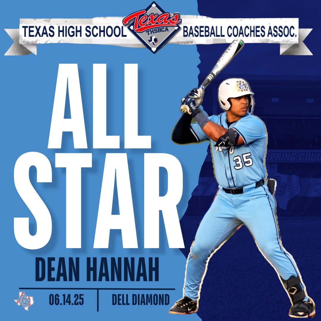 China Spring High School Baseball (@cscougbaseball) on Twitter photo Dean Hannah has been selected as a Texas High School Baseball Coaches Association ALL STAR!!
Hannah has been invited to play in the All Star Game at Dell Diamond in Round Rock on June 14! <a href="/DeanHannah35/">Dean Hannah</a>
Congrats DeanO!!!!! <a href="/CoryBeckham5/">Cory Beckham</a> <a href="/Mikeyv323/">Michael Villarreal 🏈🏀⚾</a> <a href="/CoachLessman44/">Josh Lessman</a> <a href="/cscougarsports/">China Spring Athletic Booster Club</a> Dean Hannah has been selected as a Texas High School Baseball Coaches Association ALL STAR!!
Hannah has been invited to play in the All Star Game at Dell Diamond in Round Rock on June 14! <a href="/DeanHannah35/">Dean Hannah</a>
Congrats DeanO!!!!! <a href="/CoryBeckham5/">Cory Beckham</a> <a href="/Mikeyv323/">Michael Villarreal 🏈🏀⚾</a> <a href="/CoachLessman44/">Josh Lessman</a> <a href="/cscougarsports/">China Spring Athletic Booster Club</a>