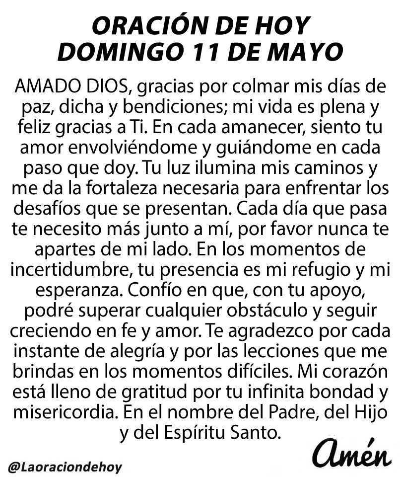 Oración diaria para hoy domingo 11 de mayo de 2025.