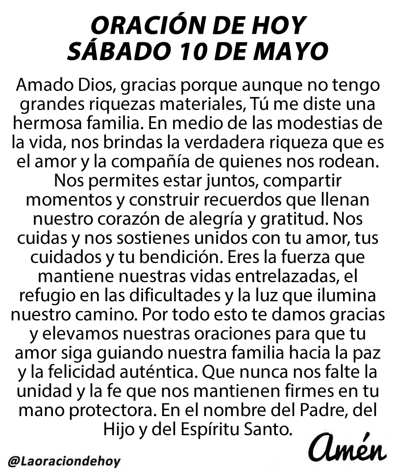 Oración diaria para hoy sábado 10 de mayo de 2025.