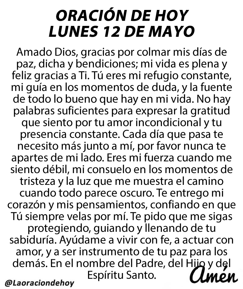 Oración diaria para hoy lunes 12 de mayo de 2025.