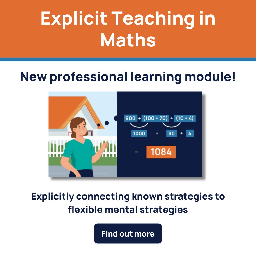 Check out our new Explicit Teaching in Mathematics module! 'Explicitly connecting known strategies to flexible mental strategies' helps develop students mental flexibility and support automaticity.

Find out more: mathematicshub.edu.au/understanding-…