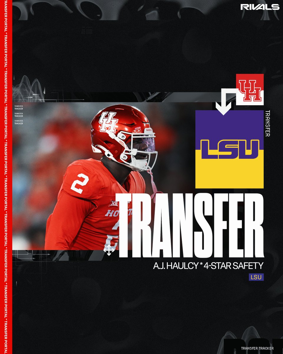 NCAA Transfer Portal (@rivalsportal) on Twitter photo All-Big 12 safety A.J. Haulcy has committed to LSU, his agency <a href="/APSportsAgency/">A&P Sports Agency</a> tells <a href="/RivalsFriedman/">Adam Friedman</a>.
Haulcy, who began his career at New Mexico, started every game for Houston the last 2 seasons.
PFF credits him with 143 tackles, 1 forced fumble, 5 INTs, and 9 PBUs over the All-Big 12 safety A.J. Haulcy has committed to LSU, his agency <a href="/APSportsAgency/">A&P Sports Agency</a> tells <a href="/RivalsFriedman/">Adam Friedman</a>.
Haulcy, who began his career at New Mexico, started every game for Houston the last 2 seasons.
PFF credits him with 143 tackles, 1 forced fumble, 5 INTs, and 9 PBUs over the