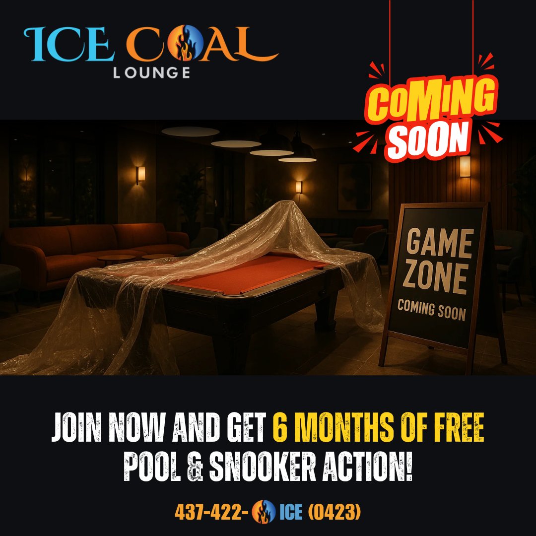 IceCoalCA's tweet image. 🎱 Break, aim, and dominate!
A whole new game corner is loading at IceCoal Lounge!
#IceCoalLounge #ComingSoon #PoolTableVibes #SnookerNight #GameZone #MississaugaEvents #LoungeLife #MemberOnly #FreeGames #CueTheFun #BilliardsLounge #TorontoLounge #PoolTime #SnookerLovers