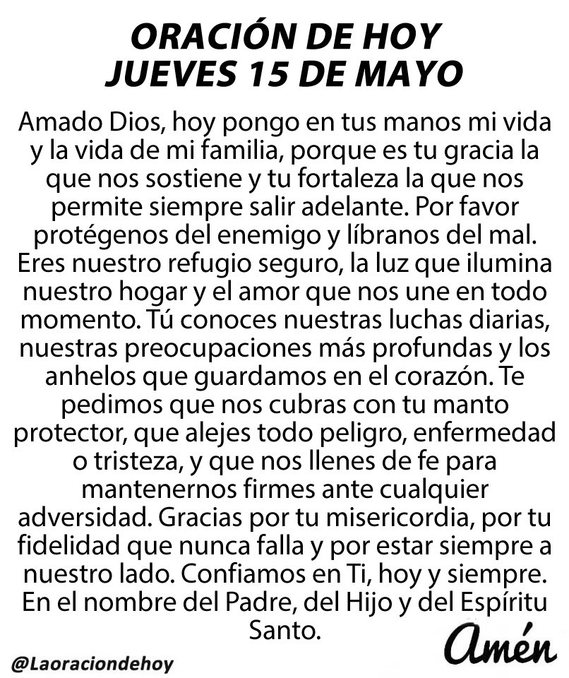 Oración diaria para hoy jueves 15 de mayo de 2025.
