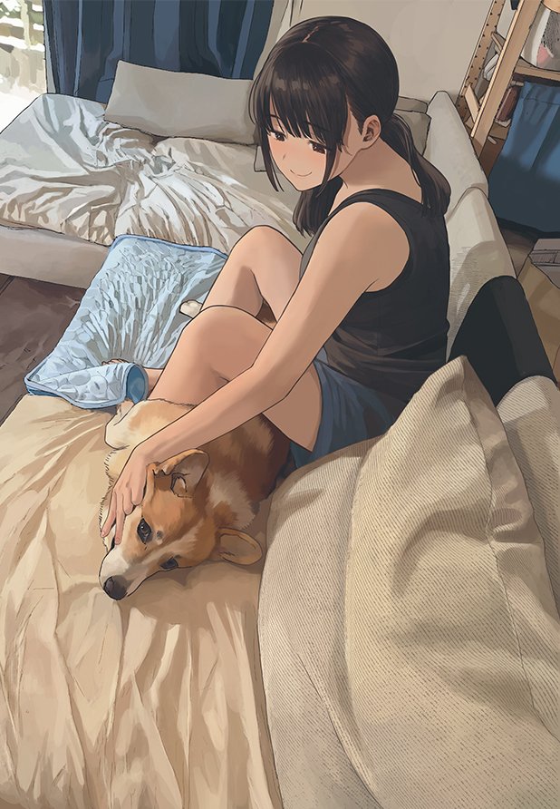 「#ゴールデンウィークSNS展覧会2025女の子と犬 」|もりちかのイラスト